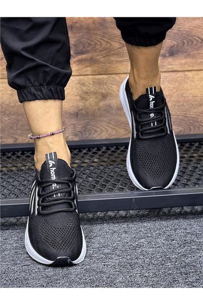 homiro Bağcıklı Triko Unisex Spor Ayakkabı-siyah-beyaz
