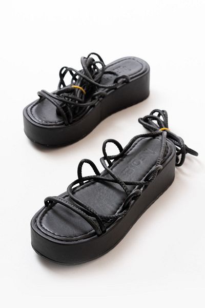 ELLOLİTA LUXURY SHOES 861-1021 Black Wedge Women's Sandals