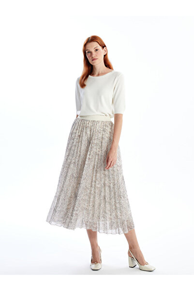 LC Waikiki LCW Gemusterter Faltenrock für Damen mit elastischem Bund