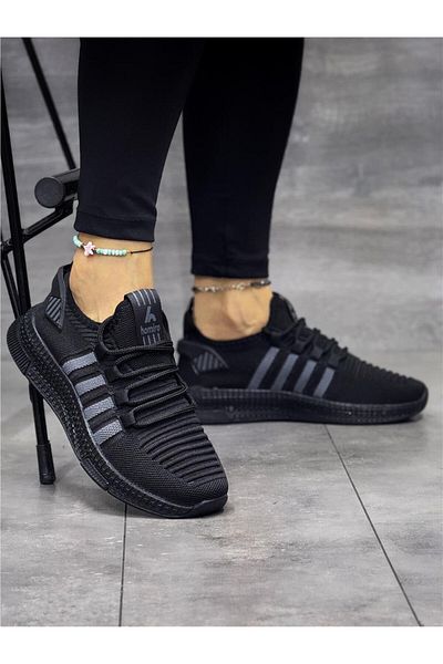 homiro Tricotaj de damă cu șireturi Pantofi sport - Negru cărbune