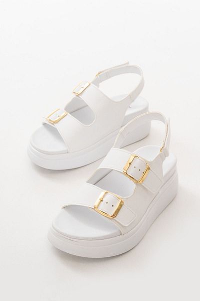 ELLOLİTA LUXURY SHOES 24422-1185 White Wedge Heel Women's Sandals