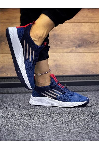 homiro Navy Blue-White-Red Lace-Up Knitwear Women's Sports Shoes