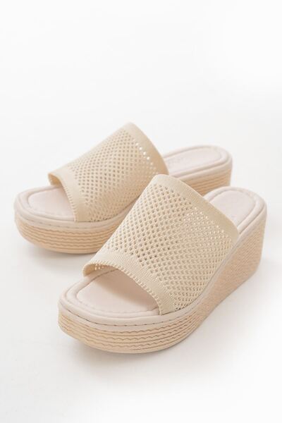 İNFON Beige Knitwear Women's Slippers - 232-460 Orthopedic Wedge Heel Daily