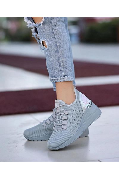 homiro Smoke Colored Women's Sneakers - Lace-up and Wedge Heel