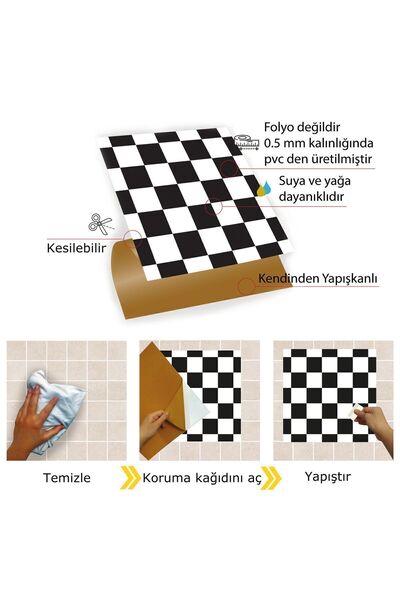 TİNK Kendinden Yapışkanlı Dama Desenli Pvc Karo 30x30 Cm (11 ADET) 1m2