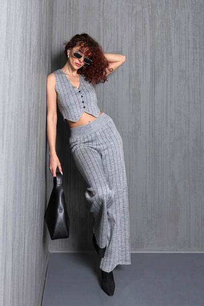 Mossta Striped Vest Double Suit Gray