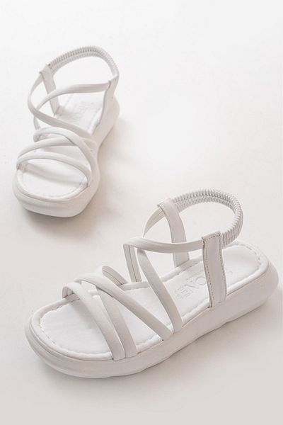 ELLOLİTA LUXURY SHOES 841-841 Sandale de damă cu elastic alb