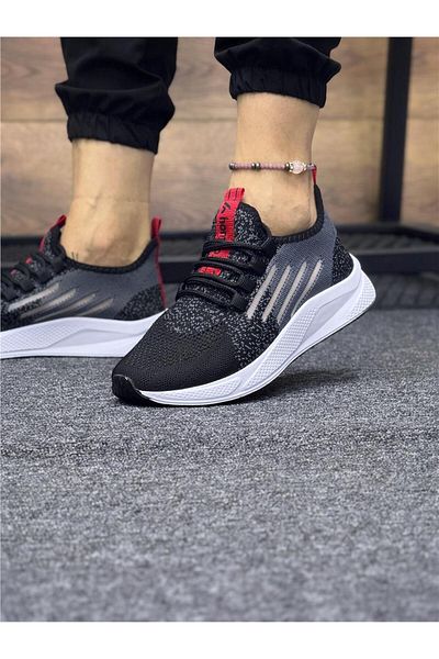 homiro Lace-Up Knitwear Unisex Sports Shoes-Black-White-Red