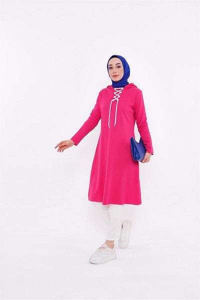 Bwest Eflin Collar Tie Hooded Long Sweatshirt - 03030.025 - Fuchsia