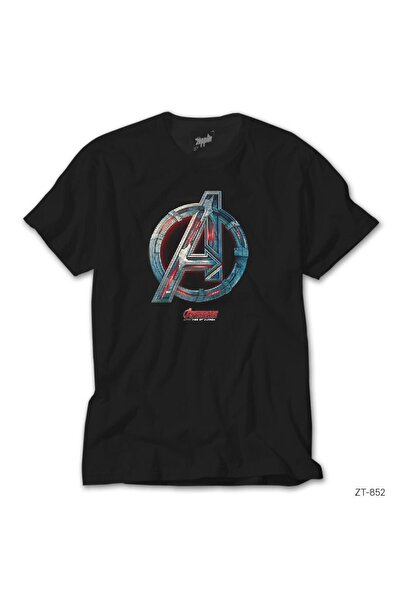 WAKHA Tricou negru cu logo metalic Red Line Avengers