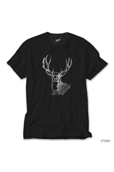 WAKHA Tricou negru cu tematică Cerb și Spațiu