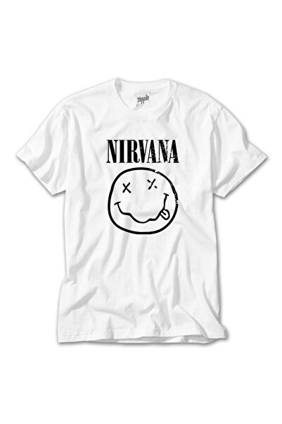 CrowsGate نيرفانا ابتسامة الوجه الأبيض تي شيرت