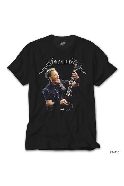 Generic Brand Tricou negru Metallica James Hetfield cu chitară XS