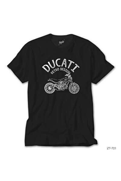 WAKHA Tricou negru cu design retro Ducati