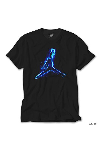 CrowsGate Air Jordn Blue Neon Siyah Tişört