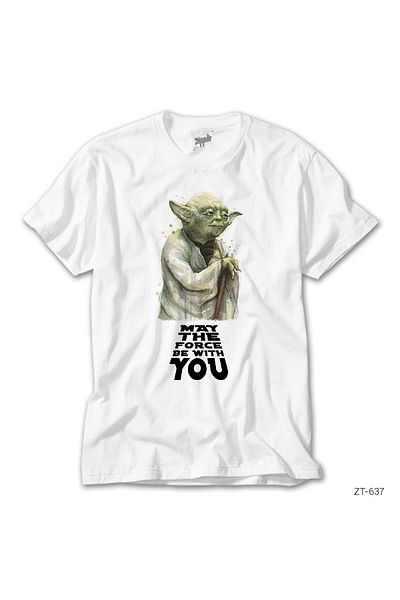 CrowsGate Star Wars Yoda May the Force Be with You White T-Shirt