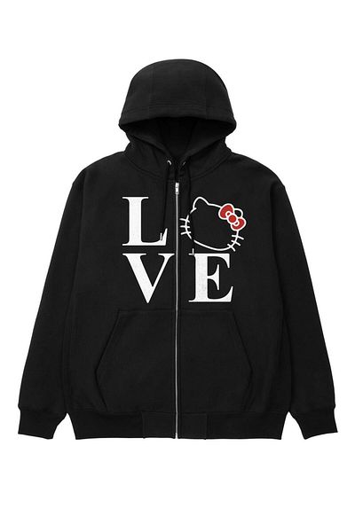 Touz Moda Ζακέτα με κουκούλα Love Cat με φερμουάρ, μαύρη Unisex