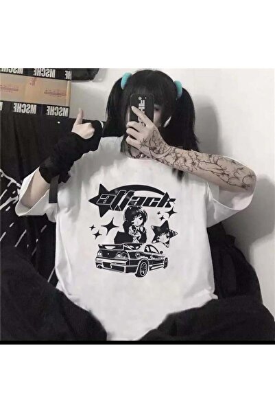 Toum Tricou oversize unisex alb cu imprimeu MODESSY Killer Girl & Car