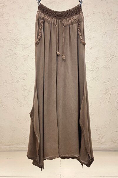 sahnemoda Pantaloni din voal cu ciucuri cu buzunar din dantelă - picior lat