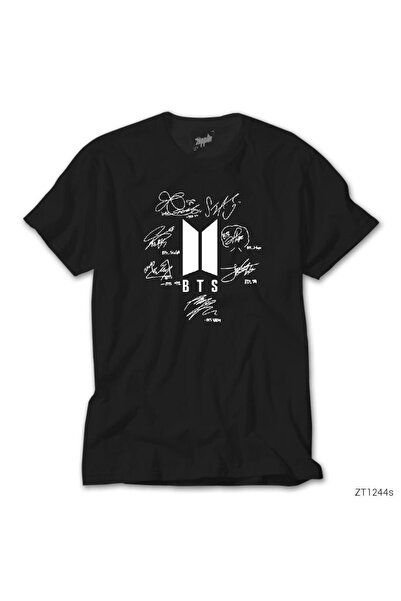 Generic Brand Tricou negru cu logo BTS și autograf