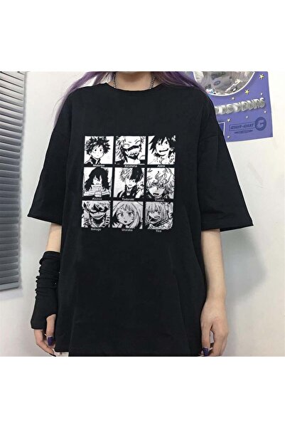 VandiVansi Tricou oversize unisex negru cu imprimeu My Hero Academia Boku