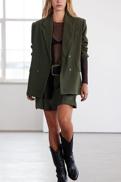 Trendyol Collection Limitovaná edice tmavě khaki tkané sako s detailem zadního knoflíku TWOAW25BC00020