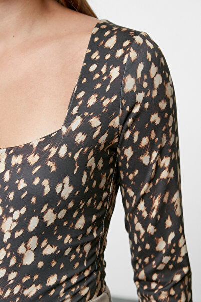 Trendyol Collection Stretchy Square Collar Long Sleeve Snap Knitted Body - Multicolor, Fitted Twoaw25Bd00018