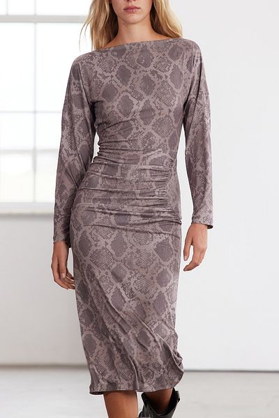 Trendyol Collection Flexible Draped Boat Neck Maxi Knitted Dress - Limited Edition Printed TWOAW25EL00298