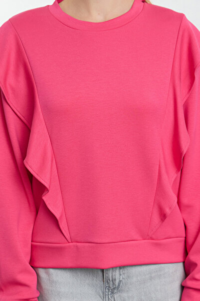Trendyol Collection Fuchsia Knitted Sweatshirt - Comfortable Fit, Ruffle Detail Twoaw25sw00080
