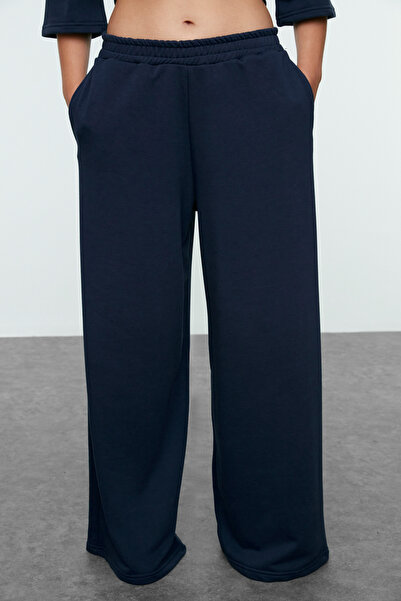 Trendyol Collection Sötétkék pólógallér, háromnegyedes ujjú kötött szett – laza szabású Twoaw25au00109