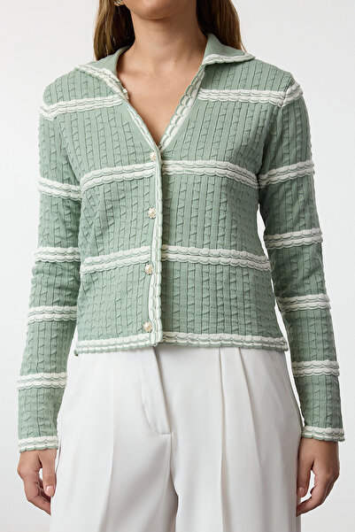 Trendyol Collection Mint Striped Knitwear Cardigan - Textured TWOAW25HI00332