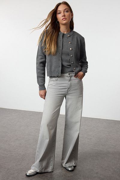 Trendyol Collection Anthrazit Strick Strickjacke - Bluse Cardigan Twoaw25Hi00216