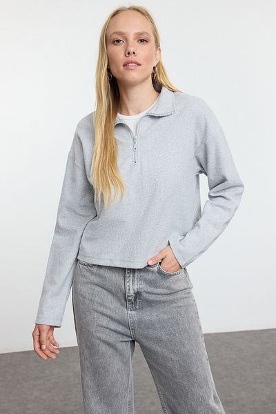 Trendyol Collection Thessaloniki sötétkék-szürke 2 csomagos, cipzáras gallérral, normál szabású kötött pulóver - TWOAW25sw00120