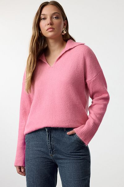 Trendyol Collection Pulover din lână roz cu gât polo - cu potrivire largă TWOAW25KZ00009