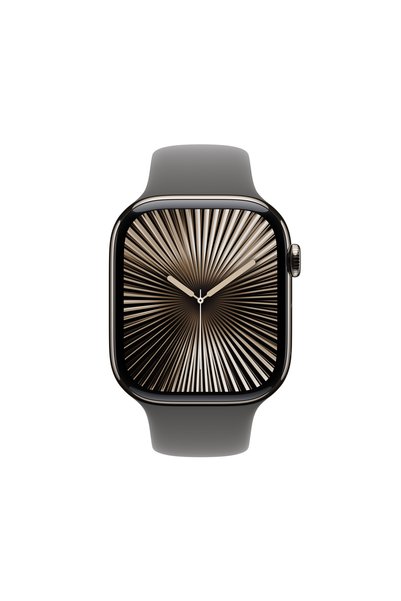 Apple Watch Series 10 GPS + Cellular 42mm Natürel Titanyum Kasa + Taş Grisi Spor Kordon - S/M
