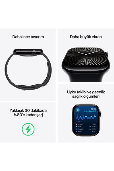 Apple Watch Series 10 GPS + Cellular 42mm Natürel Titanyum Kasa + Taş Grisi Spor Kordon - S/M
