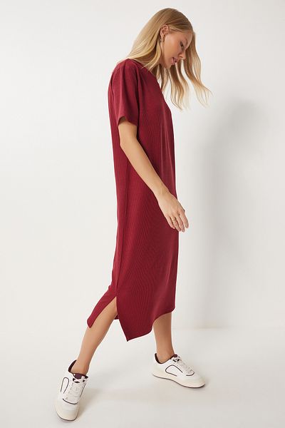 Happiness İstanbul Rochie tricotată lungă largi burgundy - Utilizare zilnică, DZ00076