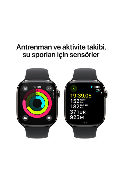Apple Watch Series 10 GPS + Cellular 46mm Arduvaz Titanyum Kasa + Siyah Spor Kordon - S/M