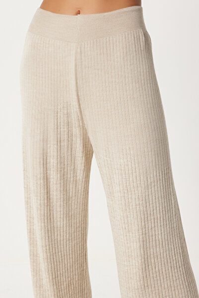 Happiness İstanbul Beige Corded Women's Knitwear Trousers - Ki̇00096
