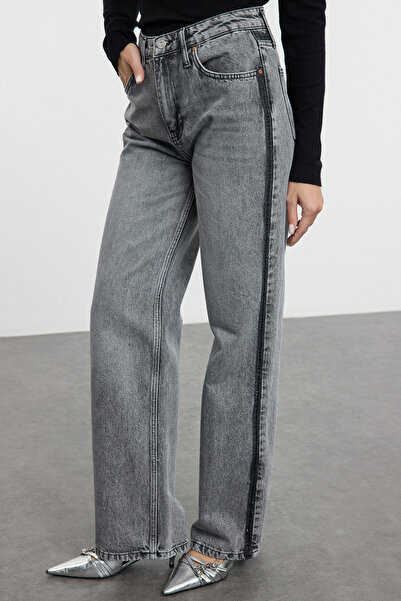 Trendyol Collection High Waist Anthracite Wide Leg Jeans - Sewing Detail Twoaw25Je00116