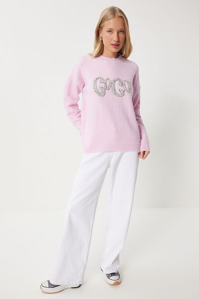Happiness İstanbul Pink Pearl Detailed Women's Knitwear Sweater - Mx00171