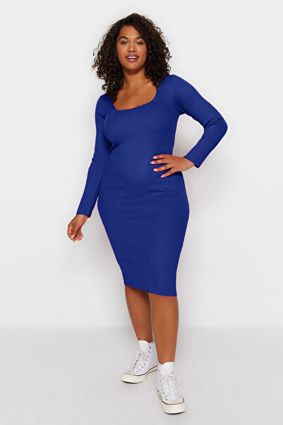 Trendyol Curve Saks τετράγωνο λαιμόκοψη Πλεκτό φόρεμα TBBAW24AH00005