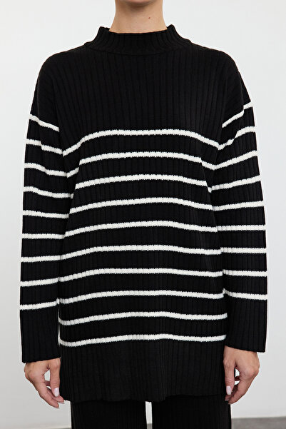 Trendyol Modest Zsinóros kötöttáru alsó-felső szett - fekete kőcsíkos Tctaw25us00087