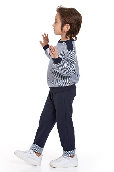 zepkids Boy's Navy Blue Striped Tracksuit Set