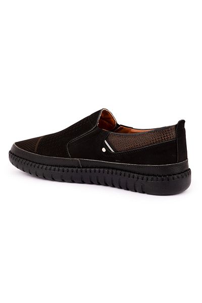 Mehmet Baran  Genuine Leather Summer Sandal Model Black Nubuck Laceless