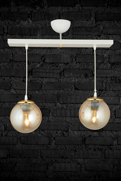 SONSUZ AYDINLATMA&AVİZE Endless Row White 2-Piece Honey Globe Glass Pendant Lamp Luxury Chandelier