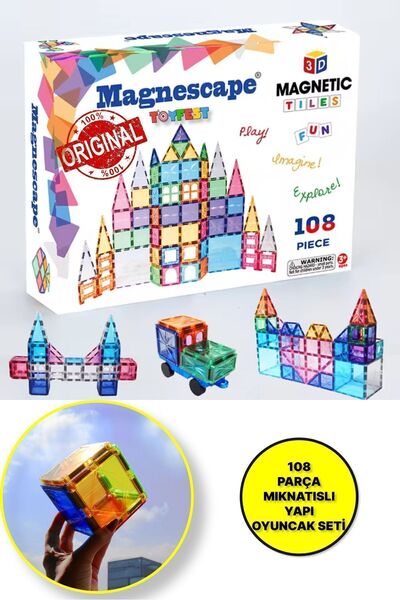 TOYFEST Magnescape Magnetic Tiles Mıknatıslı 3D Yapı Oyuncağı Seti  - 108 Parça