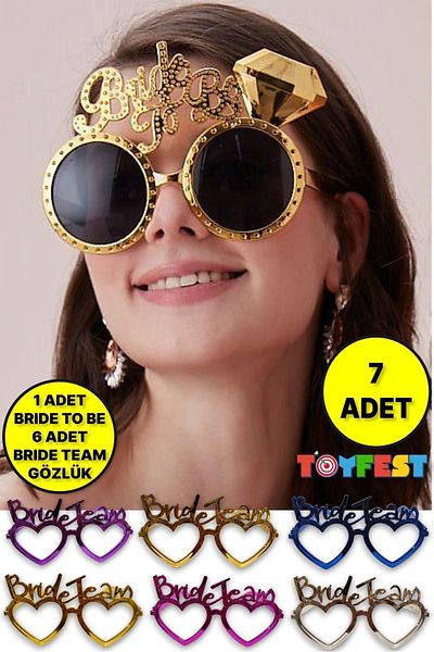 TOYFEST 1 قطعة نظارات زفاف ذهبية + 6 قطع نظارات وصيفة العروس لفريق العروس - 15x10 سم