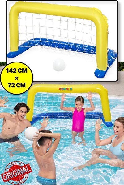 TOYFEST Deniz Havuz Şişme Futbol Su Topu Fileli Oyun Seti - 142 x 76 CM (52123)