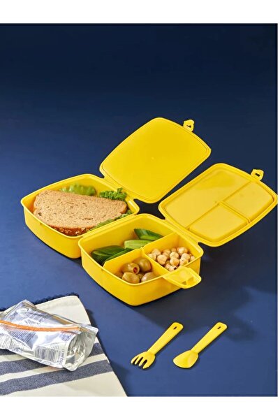 TOYFEST Lock Lid 2 Tiers 4 Compartments Square Lunch Box & Lunch Box with Spoon and Fork - Tweety Themed